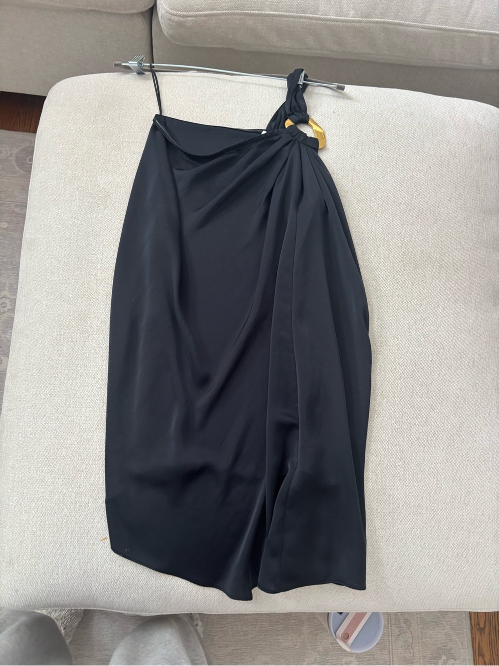 Ramy Brook Black One-Shoulder Asymmetric Dress with Gold Ring Accent - Picture 3 of 6